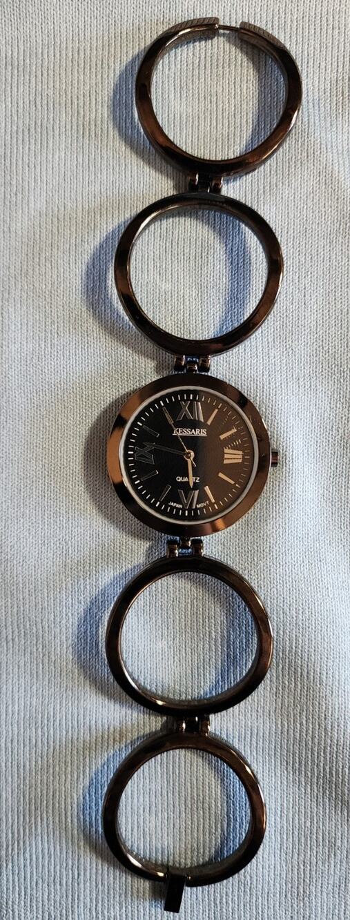Kessaris Accutime JC313 Women’s Bangle Watch – Sleek Black Open-Loop - New Batt